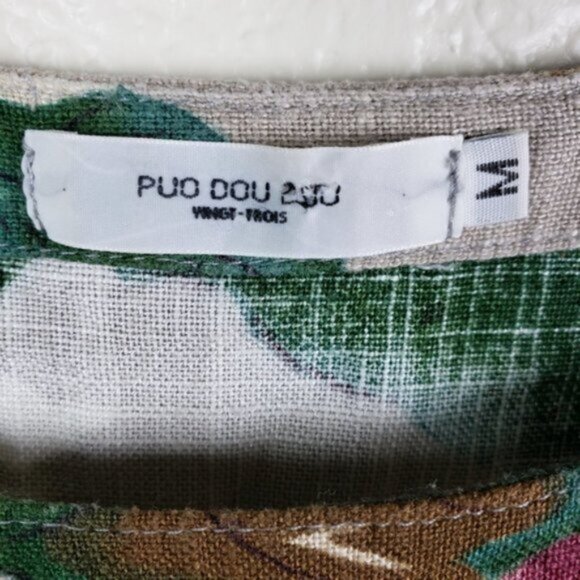 POU DOU DOU Vingt-Trois Japan Hemp/Cotton Woven Floral Print Tunic Top size M - Picture 3 of 13
